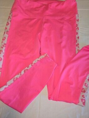 Cabana by Crown & Ivy Hot Pink Leopard Stripe Activewear Leggings L